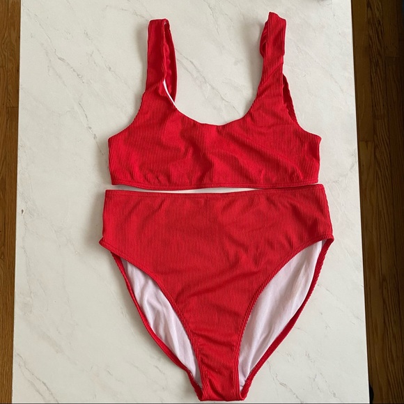 Missguided Red High Sporty Mix And Match Ribbed Bikini, Size 10 🌊 - Picture 6 of 7